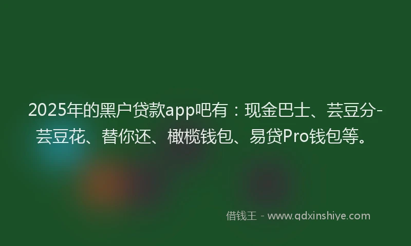 2025年的黑户贷款app吧有：现金巴士、芸豆分-芸豆花、替你还、橄榄钱包、易贷Pro钱包等。