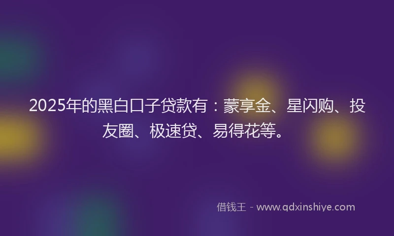 2025年的黑白口子贷款有：蒙享金、星闪购、投友圈、极速贷、易得花等。