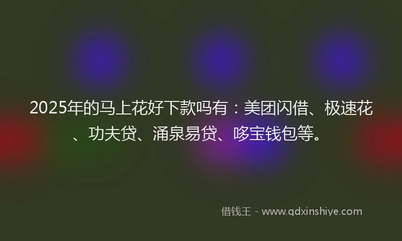 2025年的马上花好下款吗有：美团闪借、极速花、功夫贷、涌泉易贷、哆宝钱包等。