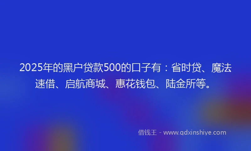 2025年的黑户贷款500的口子有：省时贷、魔法速借、启航商城、惠花钱包、陆金所等。