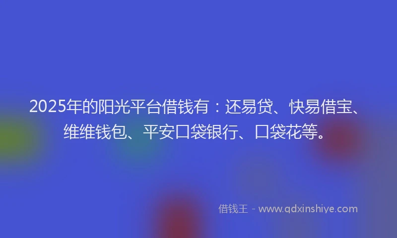 2025年的阳光平台借钱有：还易贷、快易借宝、维维钱包、平安口袋银行、口袋花等。