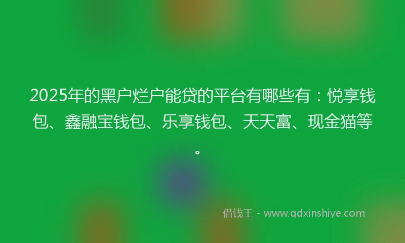 2025年的黑户烂户能贷的平台有哪些有：悦享钱包、鑫融宝钱包、乐享钱包、天天富、现金猫等。