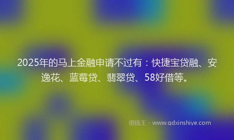 2025年的马上金融申请不过有：快捷宝贷融、安逸花、蓝莓贷、翡翠贷、58好借等。