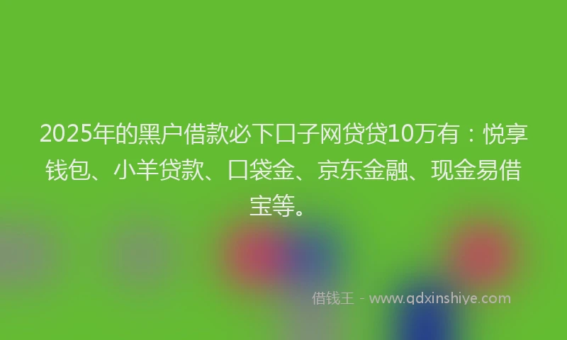 2025年的黑户借款必下口子网贷贷10万有：悦享钱包、小羊贷款、口袋金、京东金融、现金易借宝等。