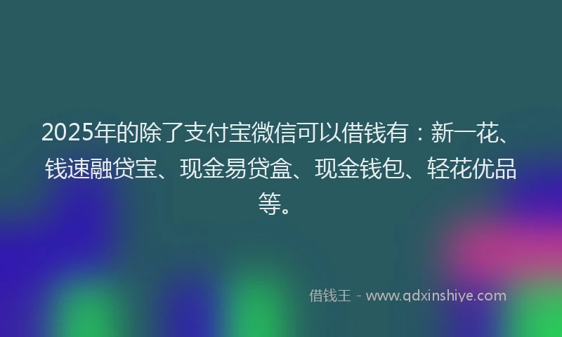2025年的除了支付宝微信可以借钱有：新一花、钱速融贷宝、现金易贷盒、现金钱包、轻花优品等。