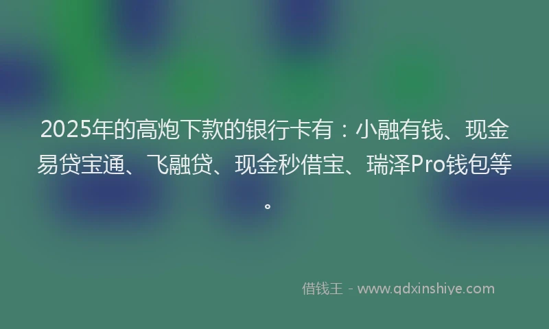 2025年的高炮下款的银行卡有：小融有钱、现金易贷宝通、飞融贷、现金秒借宝、瑞泽Pro钱包等。