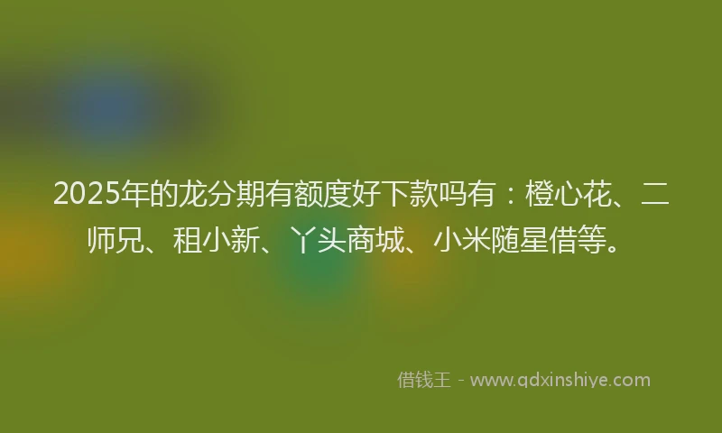 2025年的龙分期有额度好下款吗有：橙心花、二师兄、租小新、丫头商城、小米随星借等。