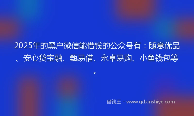 2025年的黑户微信能借钱的公众号有：随意优品、安心贷宝融、甄易借、永卓易购、小鱼钱包等。