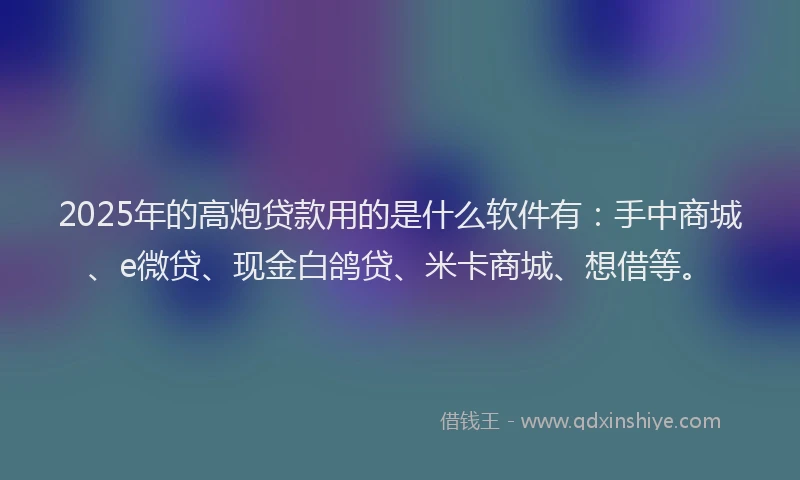 2025年的高炮贷款用的是什么软件有：手中商城、e微贷、现金白鸽贷、米卡商城、想借等。