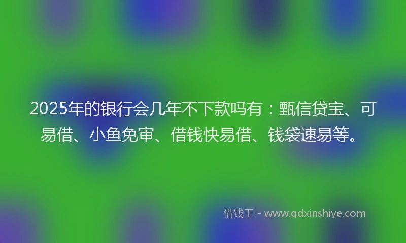 2025年的银行会几年不下款吗有：甄信贷宝、可易借、小鱼免审、借钱快易借、钱袋速易等。