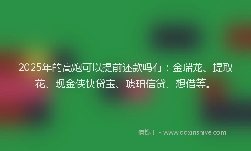 2025年的高炮可以提前还款吗有：金瑞龙、提取花、现金侠快贷宝、琥珀信贷、想借等。