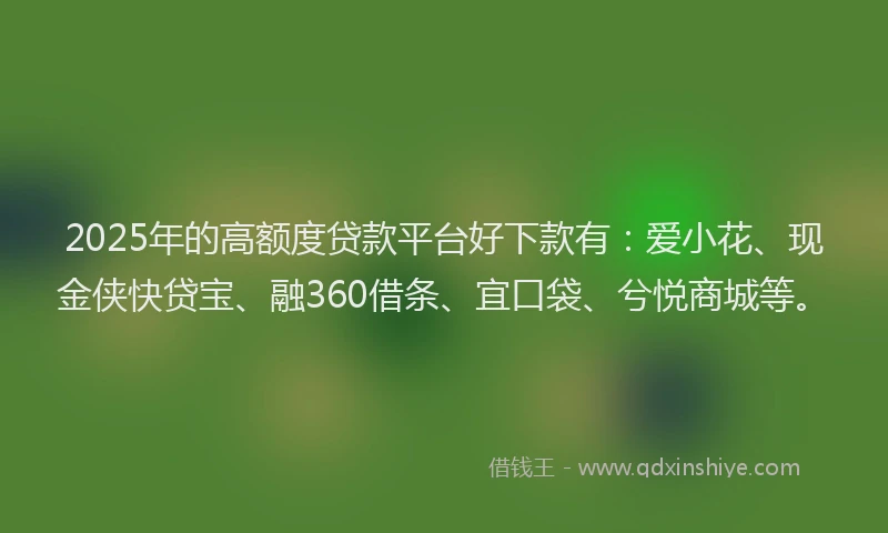 2025年的高额度贷款平台好下款有：爱小花、现金侠快贷宝、融360借条、宜口袋、兮悦商城等。