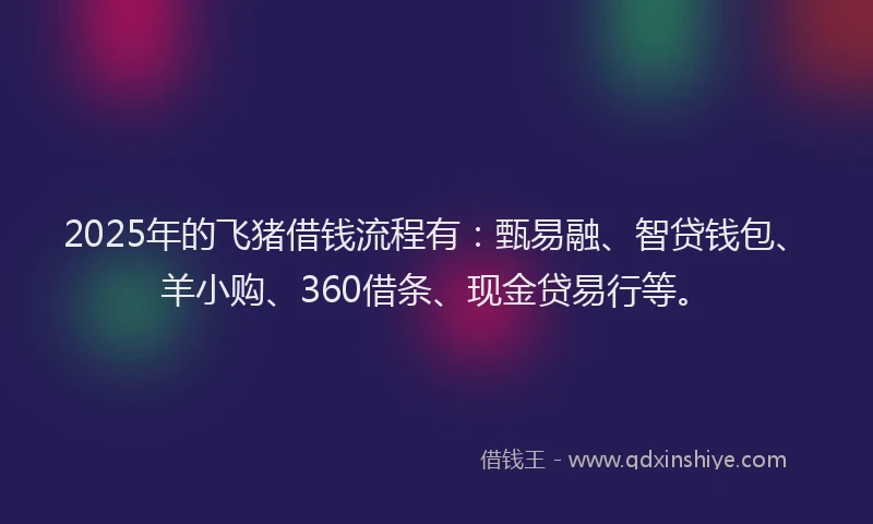 2025年的飞猪借钱流程有：甄易融、智贷钱包、羊小购、360借条、现金贷易行等。
