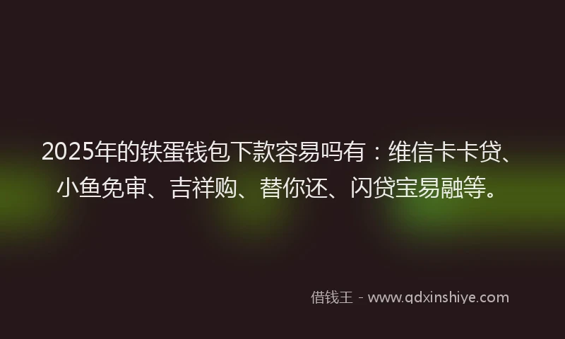 2025年的铁蛋钱包下款容易吗有：维信卡卡贷、小鱼免审、吉祥购、替你还、闪贷宝易融等。