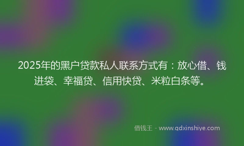 2025年的黑户贷款私人联系方式有：放心借、钱进袋、幸福贷、信用快贷、米粒白条等。