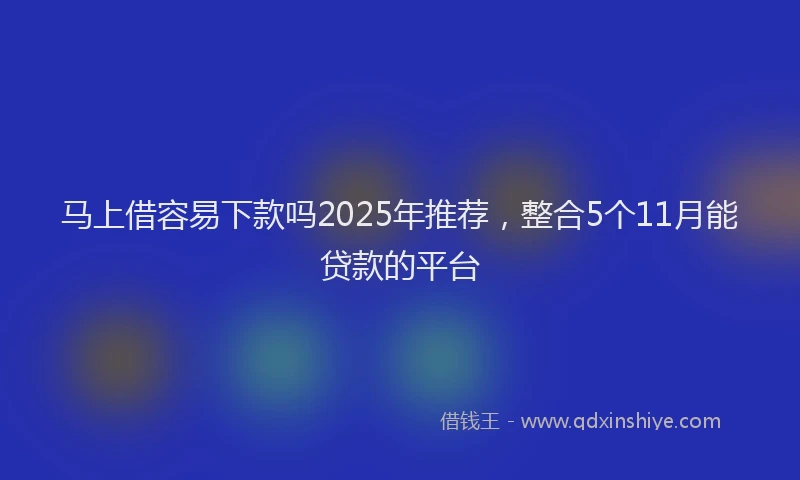 马上借容易下款吗2025年推荐，整合5个11月能贷款的平台