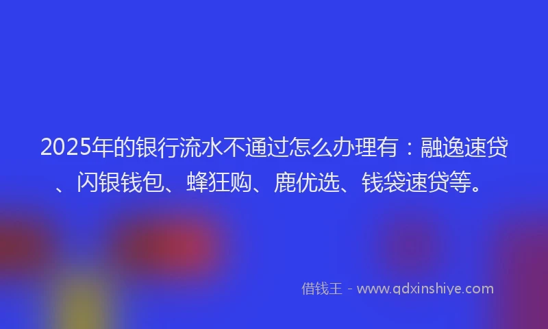 2025年的银行流水不通过怎么办理有：融逸速贷、闪银钱包、蜂狂购、鹿优选、钱袋速贷等。