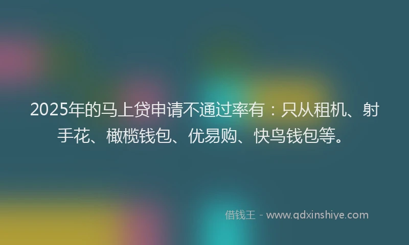 2025年的马上贷申请不通过率有：只从租机、射手花、橄榄钱包、优易购、快鸟钱包等。