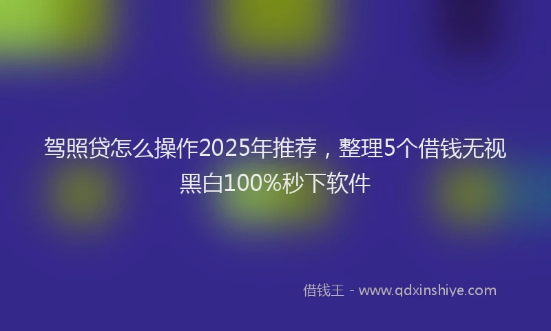 驾照贷怎么操作2025年推荐，整理5个借钱无视黑白100%秒下软件