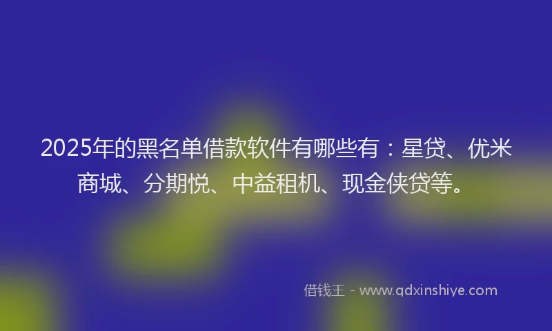 2025年的黑名单借款软件有哪些有：星贷、优米商城、分期悦、中益租机、现金侠贷等。