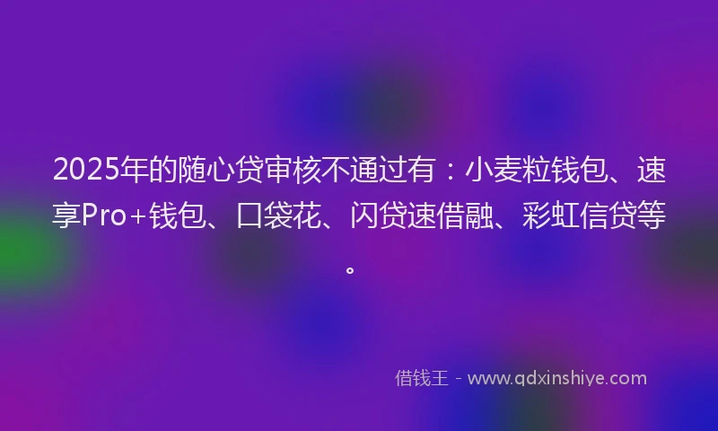 2025年的随心贷审核不通过有：小麦粒钱包、速享Pro+钱包、口袋花、闪贷速借融、彩虹信贷等。