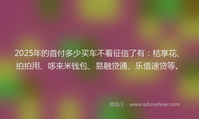 2025年的首付多少买车不看征信了有：桔享花、拍拍用、哆来米钱包、易融贷通、乐借速贷等。