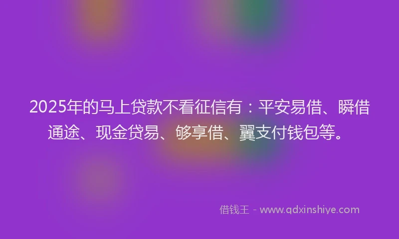 2025年的马上贷款不看征信有：平安易借、瞬借通途、现金贷易、够享借、翼支付钱包等。