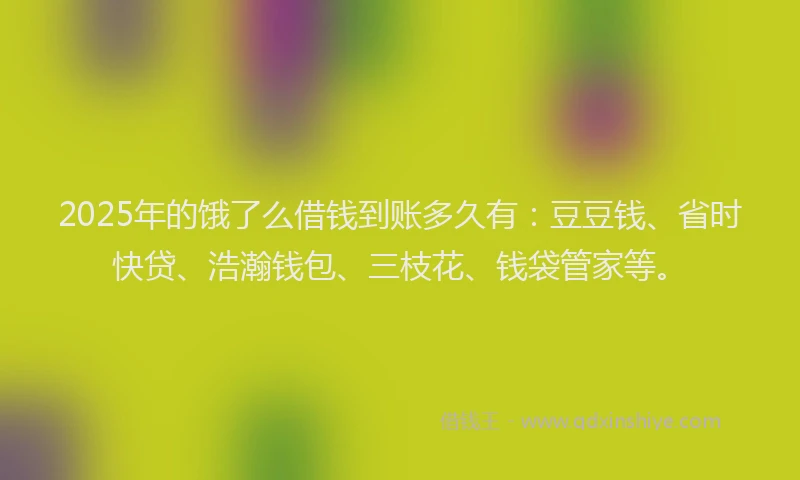 2025年的饿了么借钱到账多久有：豆豆钱、省时快贷、浩瀚钱包、三枝花、钱袋管家等。