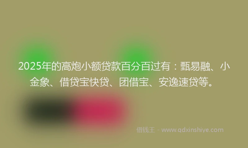 2025年的高炮小额贷款百分百过有：甄易融、小金象、借贷宝快贷、团借宝、安逸速贷等。