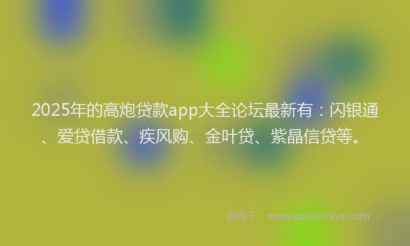 2025年的高炮贷款app大全论坛最新有：闪银通、爱贷借款、疾风购、金叶贷、紫晶信贷等。