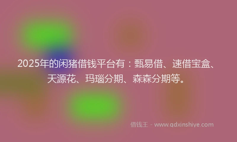2025年的闲猪借钱平台有：甄易借、速借宝盒、天源花、玛瑙分期、森森分期等。