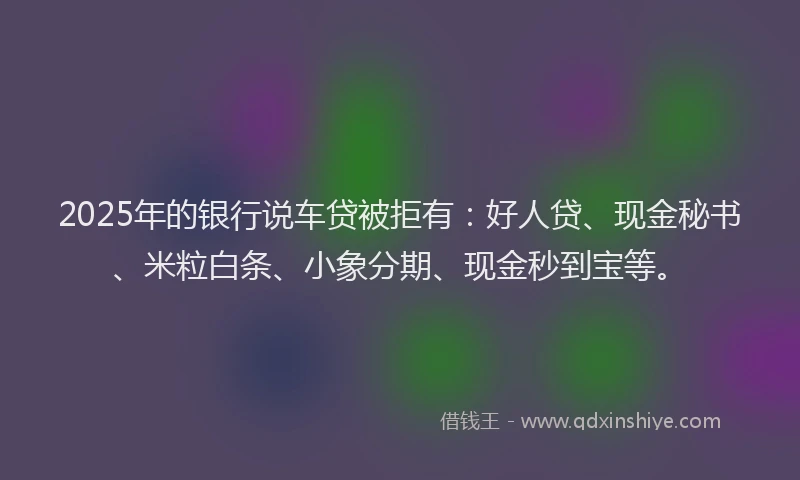 2025年的银行说车贷被拒有：好人贷、现金秘书、米粒白条、小象分期、现金秒到宝等。