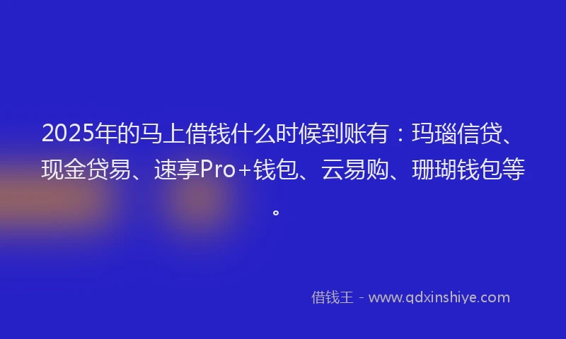 2025年的马上借钱什么时候到账有：玛瑙信贷、现金贷易、速享Pro+钱包、云易购、珊瑚钱包等。