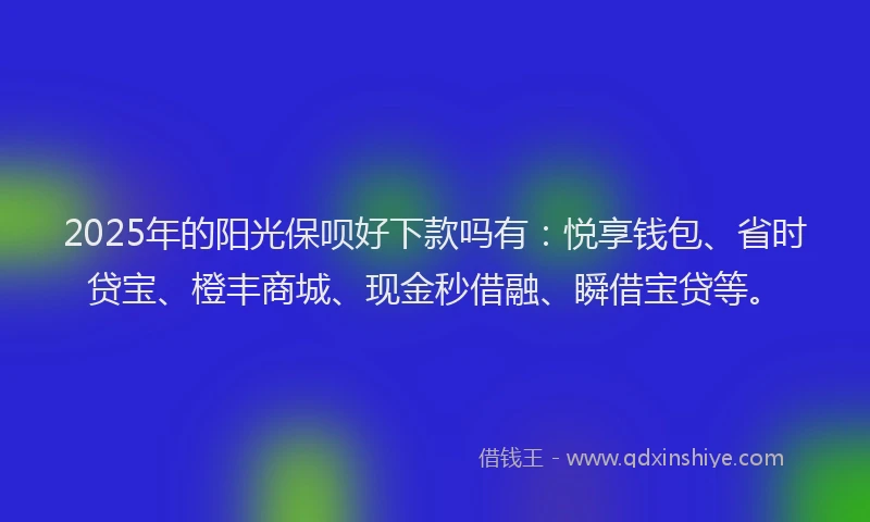 2025年的阳光保呗好下款吗有：悦享钱包、省时贷宝、橙丰商城、现金秒借融、瞬借宝贷等。