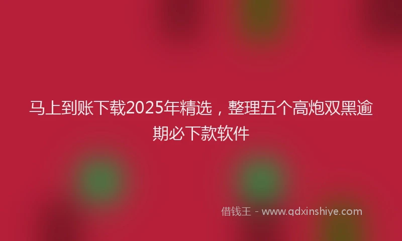 马上到账下载2025年精选，整理五个高炮双黑逾期必下款软件