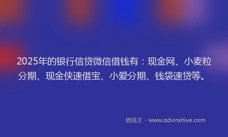 2025年的银行信贷微信借钱有：现金网、小麦粒分期、现金侠速借宝、小爱分期、钱袋速贷等。
