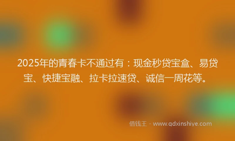 2025年的青春卡不通过有：现金秒贷宝盒、易贷宝、快捷宝融、拉卡拉速贷、诚信一周花等。