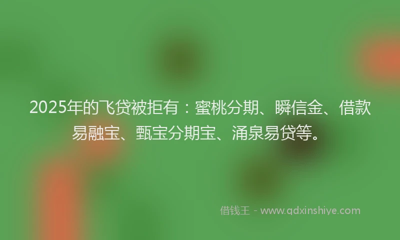 2025年的飞贷被拒有：蜜桃分期、瞬信金、借款易融宝、甄宝分期宝、涌泉易贷等。
