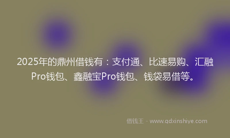2025年的鼎州借钱有：支付通、比速易购、汇融Pro钱包、鑫融宝Pro钱包、钱袋易借等。