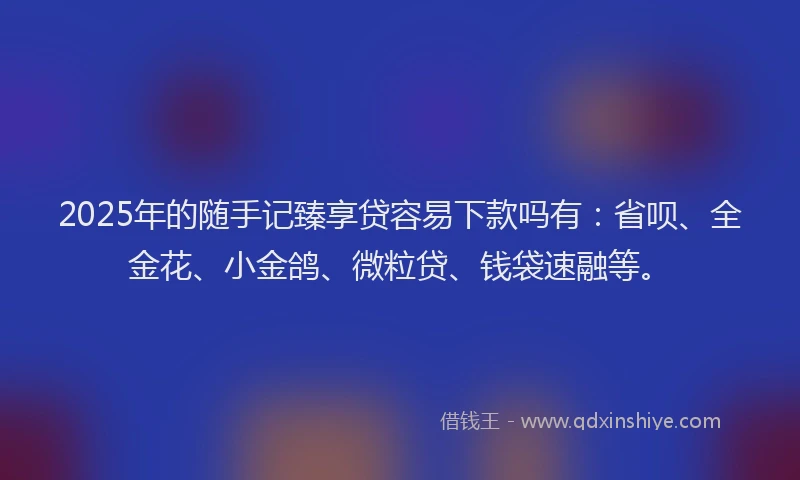 2025年的随手记臻享贷容易下款吗有：省呗、全金花、小金鸽、微粒贷、钱袋速融等。