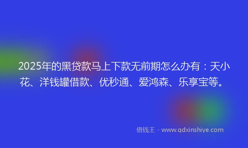 2025年的黑贷款马上下款无前期怎么办有：天小花、洋钱罐借款、优秒通、爱鸿森、乐享宝等。