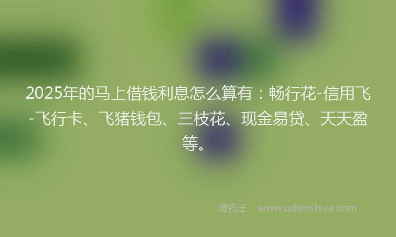 2025年的马上借钱利息怎么算有：畅行花-信用飞-飞行卡、飞猪钱包、三枝花、现金易贷、天天盈等。