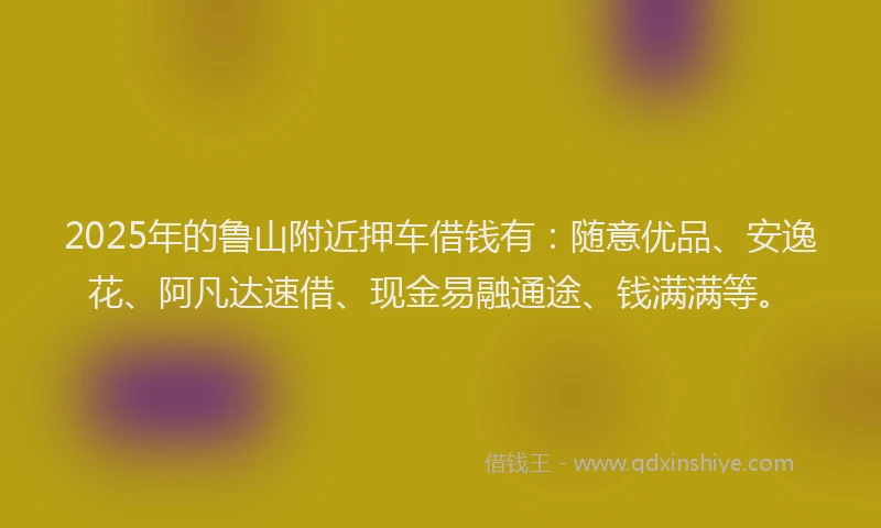 2025年的鲁山附近押车借钱有：随意优品、安逸花、阿凡达速借、现金易融通途、钱满满等。