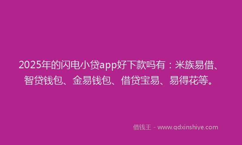 2025年的闪电小贷app好下款吗有：米族易借、智贷钱包、金易钱包、借贷宝易、易得花等。