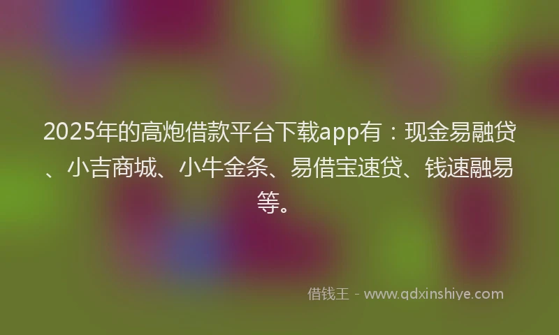 2025年的高炮借款平台下载app有：现金易融贷、小吉商城、小牛金条、易借宝速贷、钱速融易等。