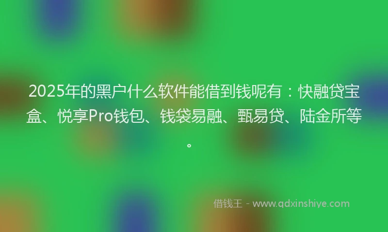 2025年的黑户什么软件能借到钱呢有：快融贷宝盒、悦享Pro钱包、钱袋易融、甄易贷、陆金所等。