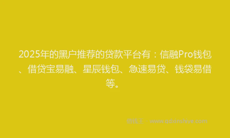 2025年的黑户推荐的贷款平台有：信融Pro钱包、借贷宝易融、星辰钱包、急速易贷、钱袋易借等。