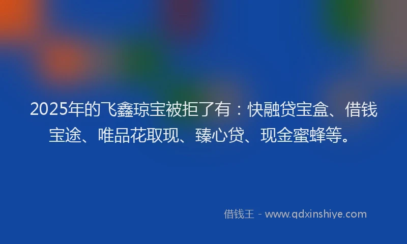 2025年的飞鑫琼宝被拒了有：快融贷宝盒、借钱宝途、唯品花取现、臻心贷、现金蜜蜂等。