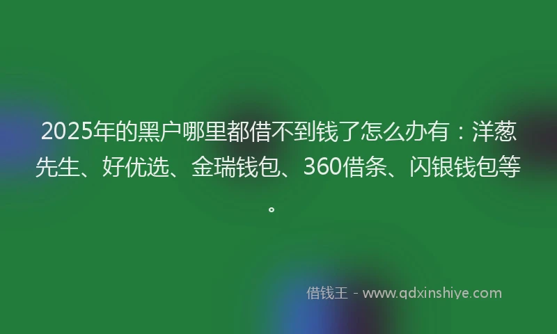 2025年的黑户哪里都借不到钱了怎么办有：洋葱先生、好优选、金瑞钱包、360借条、闪银钱包等。