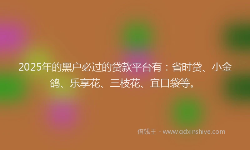2025年的黑户必过的贷款平台有：省时贷、小金鸽、乐享花、三枝花、宜口袋等。